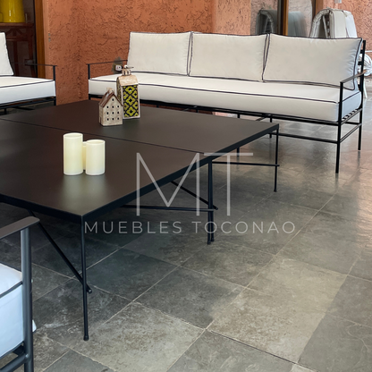 Mesa de centro cubierta latón. Patas X
